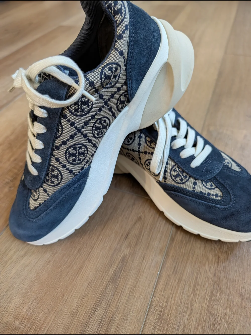 Tory Burch Navy Logo Good Luck Trainer Lace-Up Athletic Sneakers